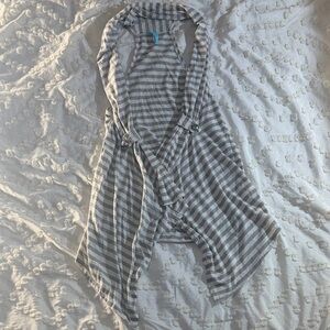 Gray and White Striped Sleeveless Cardigan Nautical